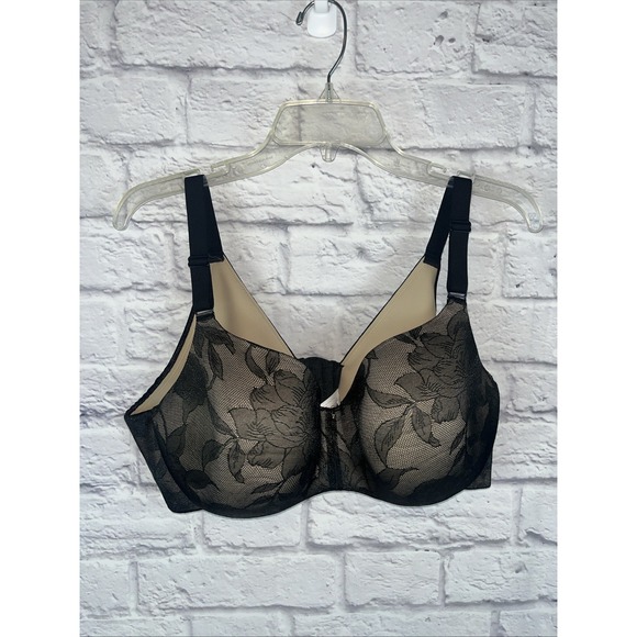 Sold ** Cacique Women's Lightly Lined Balconette Black Lace Underwire Bra 42DD - Picture 10 of 10